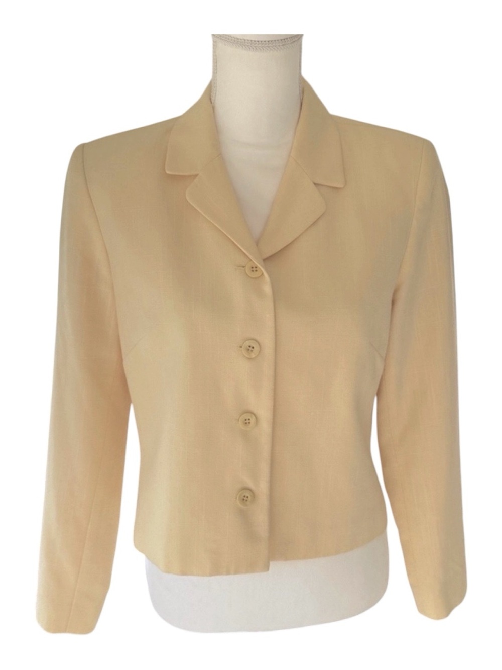 Pendleton butter yellow linen blend classic cropped summer blazer career dressy